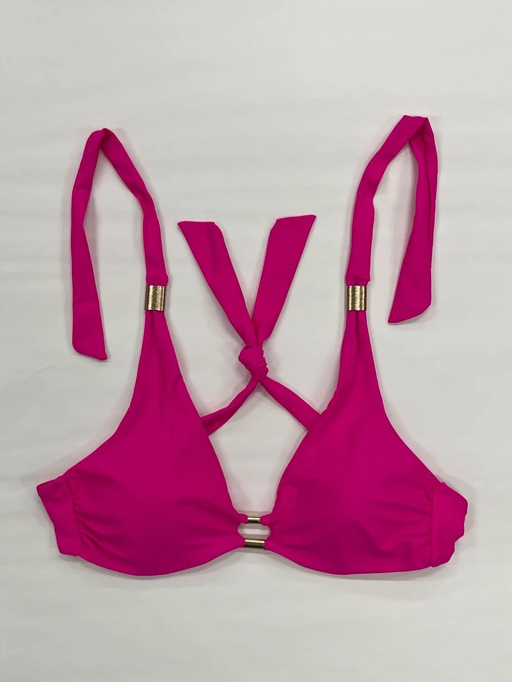 👙 Bmjl Women’s Halter Bikini Top in Fuchsia with Gold Accents | Sz Med